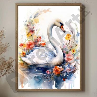 Cuadro del Cisne con Flores