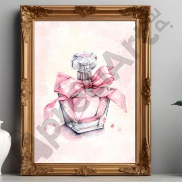 cuadros aesthetic perfume con lazo rosa