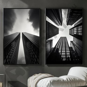 cuadros de rascacielos en blanco y negro