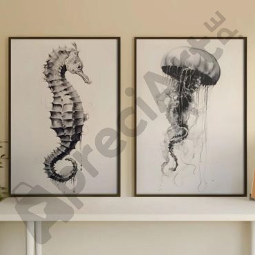 cuadros decorativos medusa y caballito de mar