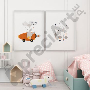 Cuadros para Bebés - Viaje Espacial muy Tierno - Set de 2