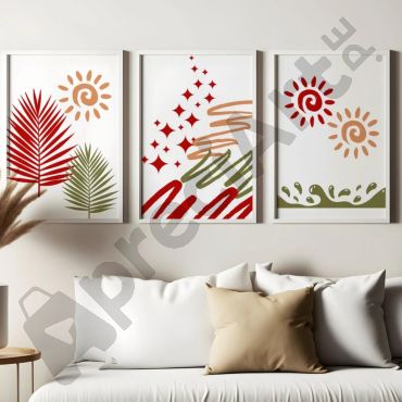 Cuadros Abstractos - Naturaleza Naranja y Roja - Set de 3