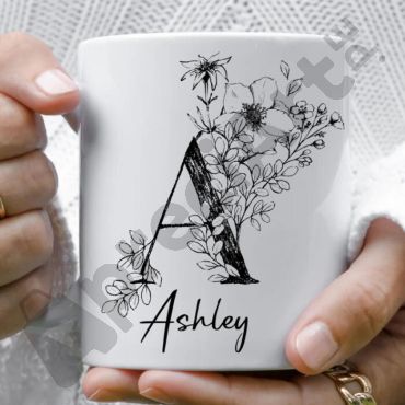 Tazas con Nombre - Tu nombre y la inicial floral