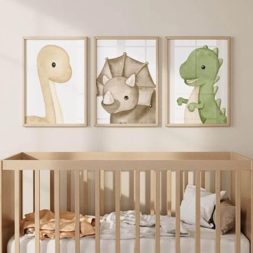 Cuadros Para Bebés - Dinosaurios en Acuarela Set de 3