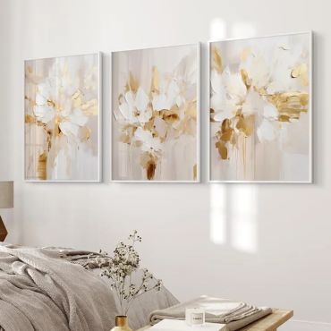 Cuadros Abstractos - Flor de Oro - Set de 3