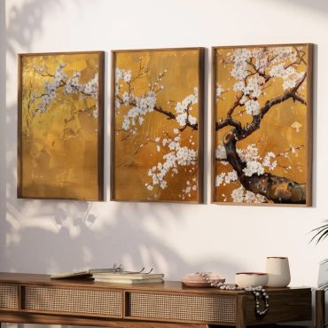 Cuadros Japoneses - Otoño Dorado - Set de 3