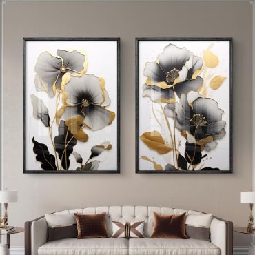 Cuadros para Sala - Flor Dorada - Set de 2