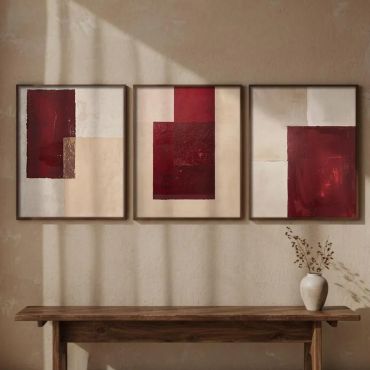 Cuadros Abstractos - Pasión Carmesí - Set de 3