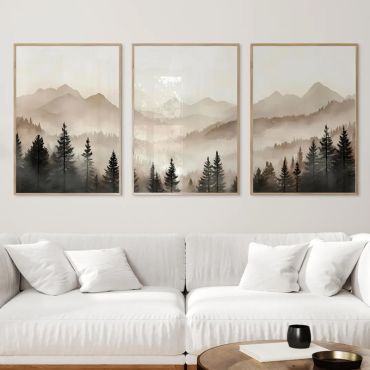 Cuadros de Paisajes - Montañas Neblina - Set de 3