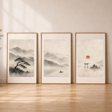 Cuadros Japoneses - Paisaje en Tinta - Set de 3