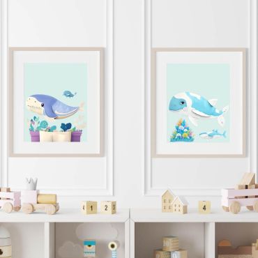 Cuadros para Bebés - Ballenas Azules - Set de 2