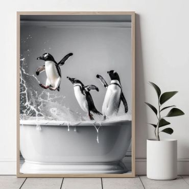 cuadro de pingüinos en bañera