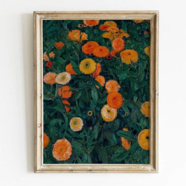 cuadro floral vintage naranja