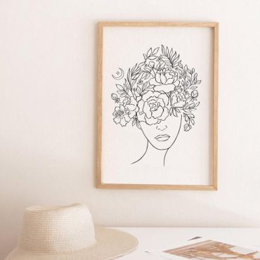 Cuadros de Arte Lineal - Cabeza con Flores