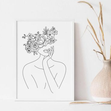 Cuadros de Arte Lineal - Silueta con Flores

