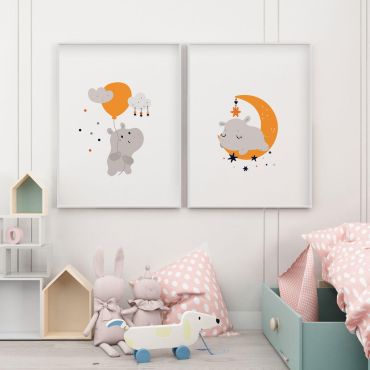 Cuadros Para Bebés - El Hipopotamo Soñador - Set de 2
