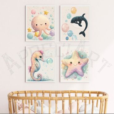 Cuadros para bebés - Animales del Mar Set de 4