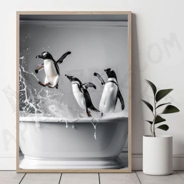 cuadro de pingüinos en bañera