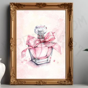 cuadros aesthetic perfume con lazo rosa