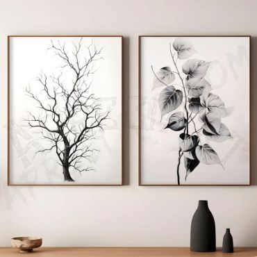 cuadros para sala arbol y hojas en blanco y negro