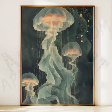 cuadros para sala medusas en el oceano
